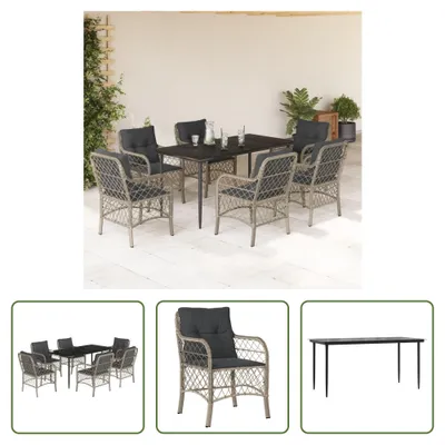 Produktbild von The Living Store 7-tlg. Garten-Essgruppe mit Kissen Hellgrau Poly Rattan