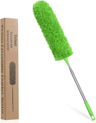 Image de Plumeau télescopique microfibre 243cm tige inox lavable balai d'angle pliable