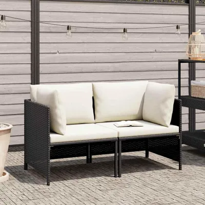 Immagine prodotto di vidaXL Divano da giardino a 2 posti con cuscini in polirattan nero