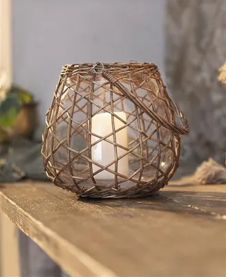 Image de Photophore "Tresse" en verre, verre à bougie avec panier en osier & anse, porte-bougie pour bougie ronde, verre décoratif