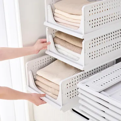 Immagine prodotto di Organizzatori per armadi, set da 3 pezzi, impilabili, trasparenti, per abbigliamento