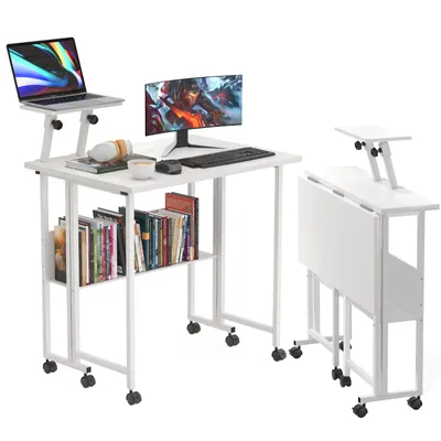 Produktbild von Mobiler Computertisch Gamingtisch Mit 1 Regalboden 120 kg Tragkraft Weiß