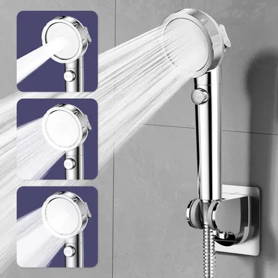 Obrázok produktu pre Sprchová hlavica šetriaca vodu s filtrom, 3+1 režimy striekania, vysokotlaková ručná sprcha s hadicou a držiakom, vypínač, chrómová