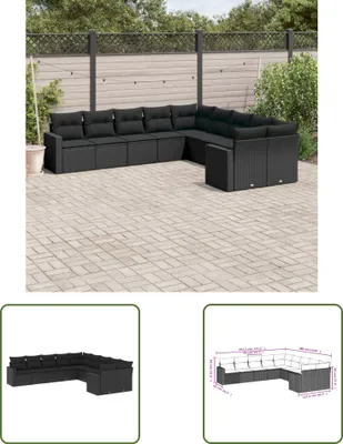Produktbild von The Living Store 10-tlg. Garten-Sofagarnitur mit Kissen Schwarz Poly Rattan