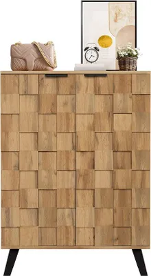 Immagine prodotto di Scatola porta scarpe - Legno scuro - 5 scomparti - Ripiani regolabili - Telaio in legno