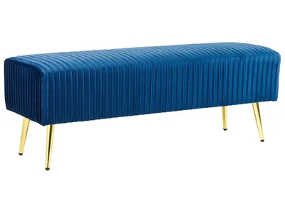 Zdjęcie produktu dla BELIANI Ławka tapicerowana niebieska welurowa złote metalowe nogi 118 x 40 cm siedzisko do sypialni salonu przedpokoju styl glamour