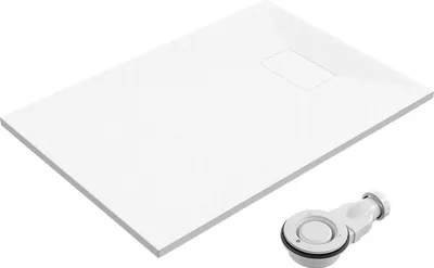 Produktbild von SMC Duschwanne 100x70cm weiß Steinoptik mit Ablaufgarnitur Zuschneidbar Duschtasse Eckduschwanne Brausewanne