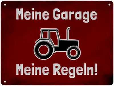 Produktbild von Meine Garage Meine Regeln! Metallschild XL in 21x28 cm mit Traktor und rotem