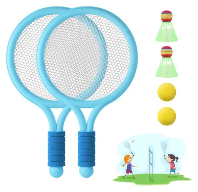 Obrázok produktu pre Sada na badminton pre deti, tenisová sada: 2 rakety, 2 tenisové loptičky, 2 badmintonové loptičky, PVC, modrá
