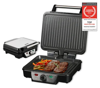 Produktbild von TZS First Austria Kontaktgrill , 1800W, Edelstahl, Panini Grill, Sandwichmaker, BPA frei, Klappbar, Elektrogrill
