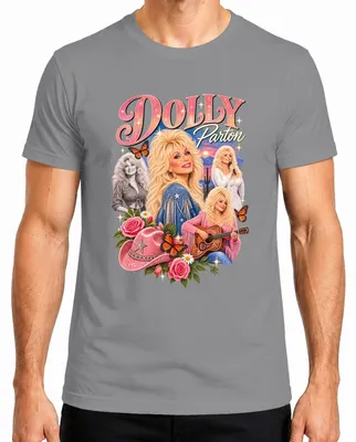 Immagine prodotto di Maglietta da uomo, colore grigio, taglia XL, con motivo: Dolly Parton, cantante di musica country, cowgirl, chitarra western, stile retrò