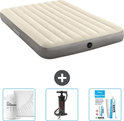 Produktbild von Intex Luftbett – 2 Personen – 152 x 203 x 25 cm – Beige – im Lieferumfang enthalten Spannbettuch - Pumpe en Reperaturset