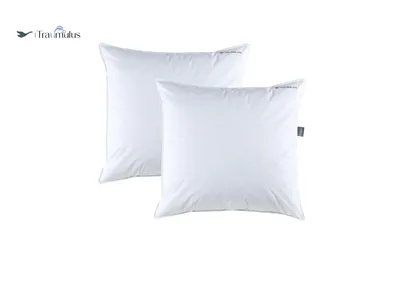 Two white pillows are displayed against a white background.