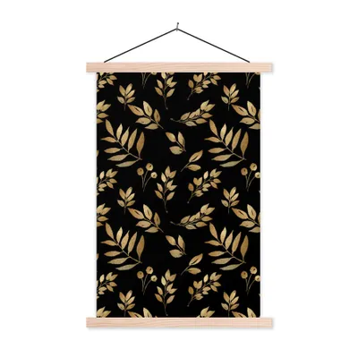 Produktbild von MuchoWow® Textilposter Muster - Blätter - Gold 40x60 cm mit holzfarbenen Rahmen - Poster