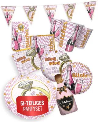 Produktbild von Bachelorette Partyset – 6-teilig mit Tellern, Bechern, Servietten, Ballons