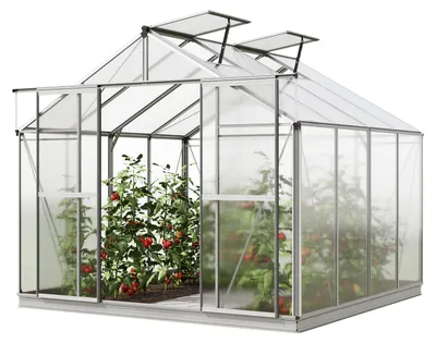 Obrázek produktu pro GFP skleník Orchidee 4 hliníkový rám 256 x 256 cm polykarbonátové desky - se základovým rámem a autom. otevíráním oken