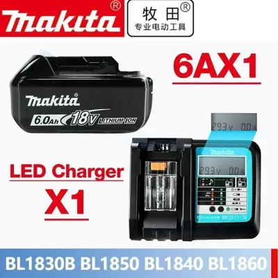 Image de Batterie de rechange 18 V pour outils électriques - Li-Ion - 6 000 mAh - Compatible avec BL1830B/BL1850B/BL1840/BL1860/BL1815 - 6AX1 LEDCX1