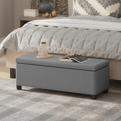 Produktbild von Sitzbank mit 84 L Stauraum, Cordbezug, Stahlrahmen, 112x42x40 cm, Grau