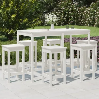 Produktbild von ZMH 7-tlg. Gartenbar-Set Weiß Massivholz Kiefer