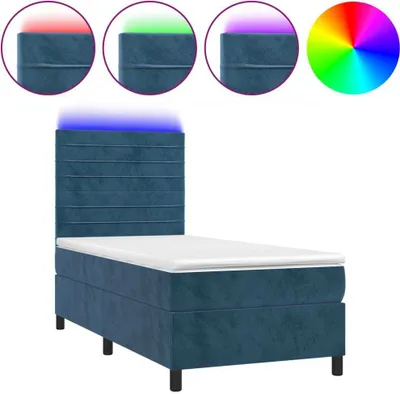 Produktbild von Boxspringbett mit Matratze & LED Dunkelblau 90x200 cm Samt