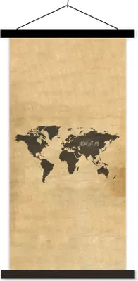 Produktbild von MuchoWow® Textilposter Weltkarte - Braun - Zitat 60x120 cm mit schwarzem Rahmen - Magnete