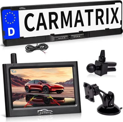Produktbild von CARMATRIX Funk Rückfahrkamera Digital im Nummernschildhalter mit 4,3" Monitor Nachtsicht LED's ( ohne Solar )