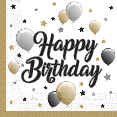Immagine prodotto di Tovaglioli con palloncini dorati e argentati "Happy Birthday" - 20 pezzi