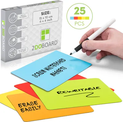 Produktbild von 2DOBOARD Beschreibbare magnete - 15 x 10 cm Mix - für Kanban Board oder Scrum Tafel - 25 Stück - Scrum Karten für Whiteboard - Magnete zum beschriften - Magnetic notes - Kanban karten (Mix 5 Farben)