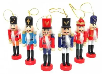 Image de Casse-noix en bois 6 pièces Décoration arbre de Noël Hiver Décoration Casse-noix Décorations d'arbre Jouets en bois 12cm 6 pièces