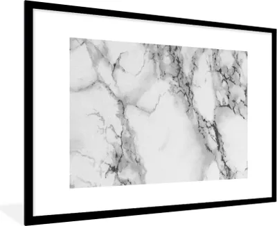 Produktbild von MuchoWow® Gerahmtes Poster Marmor - Stein - Weiß - Grau - Schwarz - Marmoroptik 90x60 cm - Poster mit Schwarzem Bilderrahmen Wandposter Rahmen Foto Bilder - Wanddekoration - Fotos