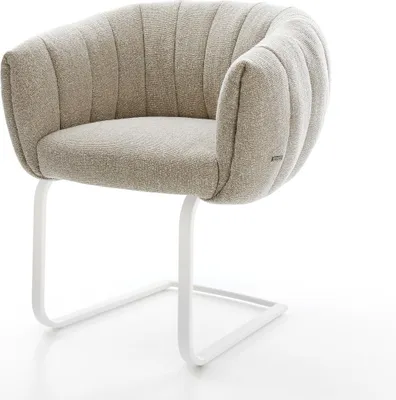 Produktbild von DELIFE Freischwinger Jada-Flex Webstoff Soft Beige Freischwinger flach Weiß Taschenfederkern