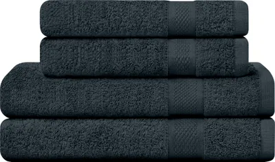 Produktbild von CAMRY Handtuch Set 4-teilig - 2 Badetücher 70x140 cm und 2 Handtücher 50x100 cm aus 100% Baumwolle 500 g/m² - weiche und saugstarke Tücher in Farbe Anthrazit