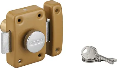 Image de Verrou à bouton Trident pour porte intérieure, cylindre 45mm, acier, 3 clés, époxy bronze - THIRARD