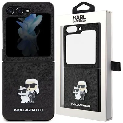 A Karl Lagerfeld phone case for a Samsung Galaxy Z Flip 5 is displayed next to its packaging.