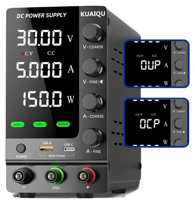 Obrázek produktu pro Laboratorní napájecí zdroj, nastavitelný výstupní napětí, rychlé nabíjení USB, vylepšené 30 V 5 A 150 W, 220 V