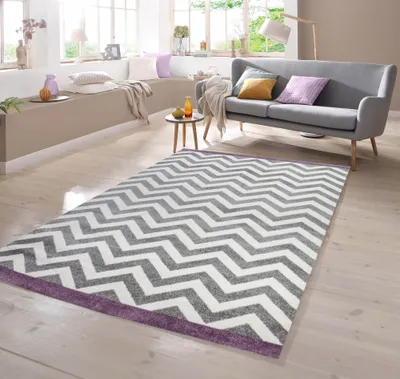 Produktbild von Teppich Skandinavisches Design in Lila Creme Grau Größe - 140 x 200 cm