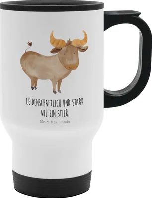 Produktbild von Mr. & Mrs. Panda thermosbecher Sternzeichen Stier - Weiß - Geschenk, Thermobecher To Go, Ochse, edelstahl, Geburtstag Mai, April, Camping Becher, To-Go-Becher, Rind