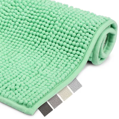 Image de Tapis de bain antidérapant 50 x 50 cm, tapis de bain en chenille, moelleux, antidérapant, lavable, tapis de bain, tapis de douche, tapis de salle de bain, vert clair – BeauMare WR