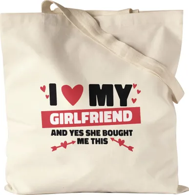 Produktbild von I Love My Girlfriend And Yes She Bought Me This Jutebeutel StoffbeutelLiebespaar Liebeserklärung Herzen Verliebt Love Liebe