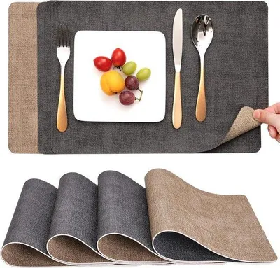 Produktbild von Famanu Platzsets abwaschbar, doppelseitige Platzsets, Kunstleder, rutschfest - 4er Set