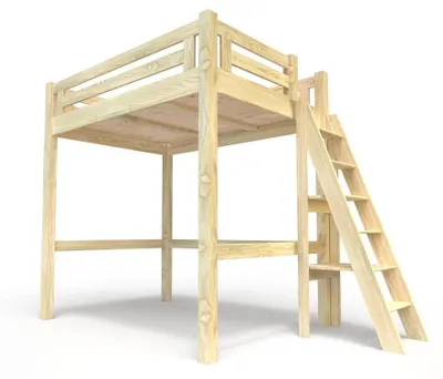 Immagine prodotto di Letto a soppalco in legno 140x200 + scala regolabile Alpage - Grezzo (senza laccatura)