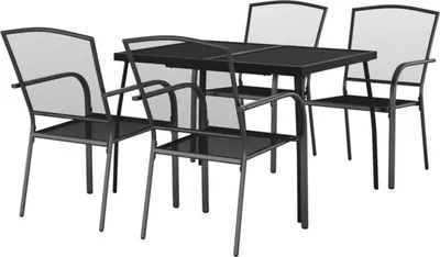 Immagine prodotto di vidaXL Set da pranzo da giardino 5 pezzi in acciaio antracite, tavolo 4 sedie, impilabile