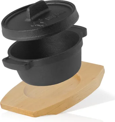 Produktbild von BBQ-Toro Mini Dutch Oven | 250 ml | Gusseisen Serviertopf mit Holzunterlage