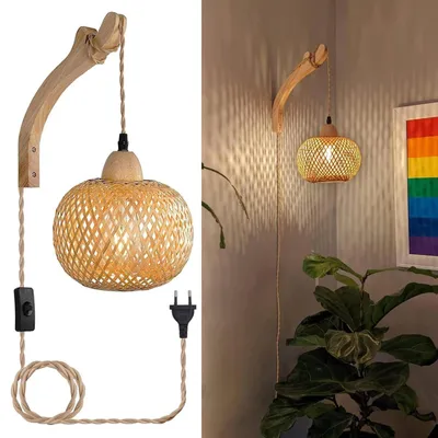 Produktbild von Liyabber Holz Innen Wandleuchte, Vintage Wandlampe mit Stecker und Schalter