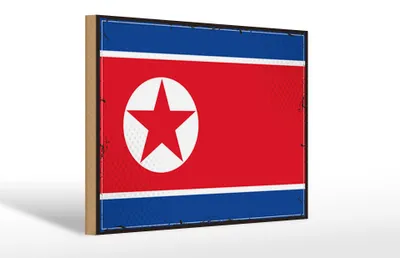 Produktbild von Holzschild Flagge Nordkoreas 30x20cm Retro North Korea