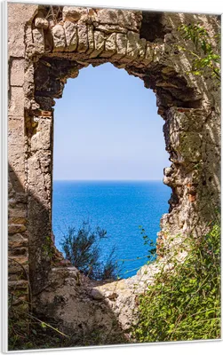 Produktbild von Wallario Wandbild Felsenblick aufs Meer, Größe: 61 x 91,50 cm, Poster mit weißem Aluminiumrahmen