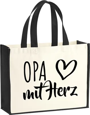 Produktbild von Huuraa Jutetasche Opa mit Herz 21 Liter Black Jute und Baumwolle Einkaufstasche Geschenkidee