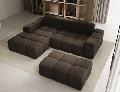 Produktbild von Sofa mit Hocker, Couch L-Form, Veloursstoff, Links Sofa, Braun Fogo