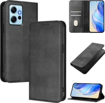 Image de Etui pour Xiaomi Redmi Note 12 4G, étui en cuir vintage avec protection RFID, fentes pour cartes, support Noir