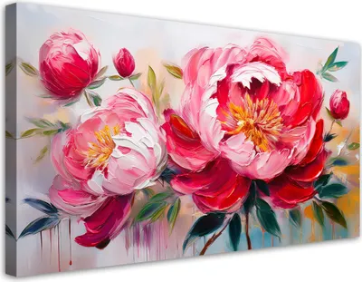 Produktbild von Leinwandbild Blühende rosa Pfingstrosen Blumen 100x50 Feeby Rosa bild für die wand bereit zum aufhängen